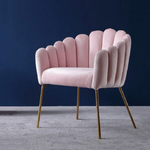 Pink Velvet Scalloped Occasional Chair With Metal Legs in Gold Finish Shell For Home 1 1