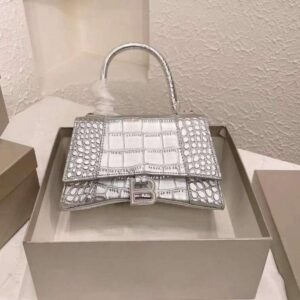 Balenciaga Ladies Silver Coco-Print Medium Leather Hourglass XS Bag for Women - AjmanShop