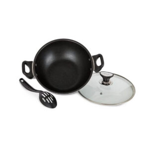 Sonex Non Stick Cooking Wok With Glass Lid and Spoon 27cm 1