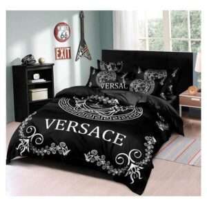 Versace Bed Sheet Cover Set Black White- AjmanShop