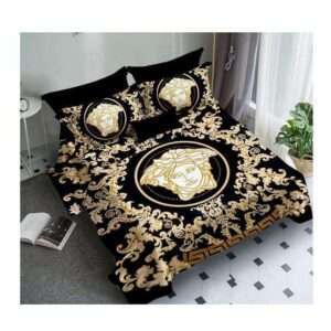 Versace Logo Bed Sheet Cover Set Black Brown- AjmanShop