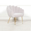White Velvet Scalloped Occasional Chair With Metal Legs in Gold Finish Shell For Home 1