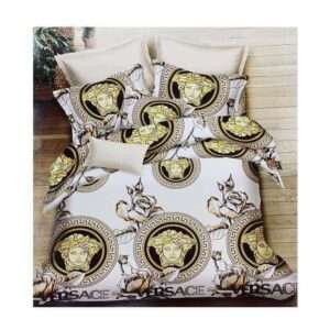 White Versace Logo Bed Sheet Cover Set- AjmanShop