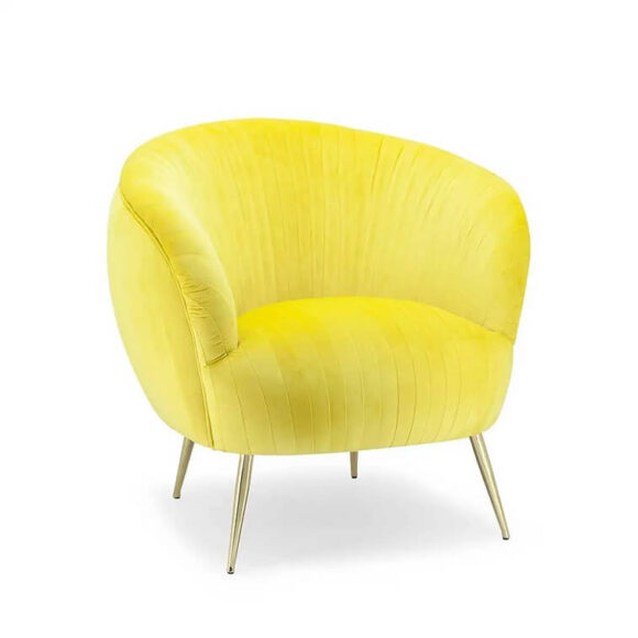 Yellow Velvet Accent Chair Upholstered Arm Chair with Metal Legs in Gold 1