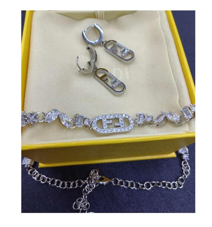 Fendi Jewelry Set 3 Pcs Silver Stone Work in AjmanShop 