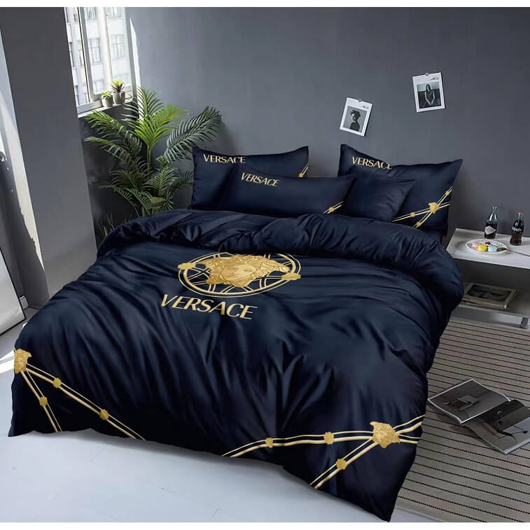 Versace Blue Bedsheets 6pcs Set Cotton Material in AjmanShop