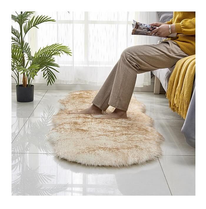 Beige Fur Carpet for Living Room with Anti Slip Bottom in AjmanShop