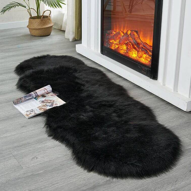 Black Fur Carpet for Living Room with Anti Slip Bottom in AjmanShop