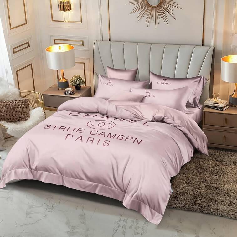 Chanel Pink Bedsheet 6pcs Set Cotton Material- AjmanShop