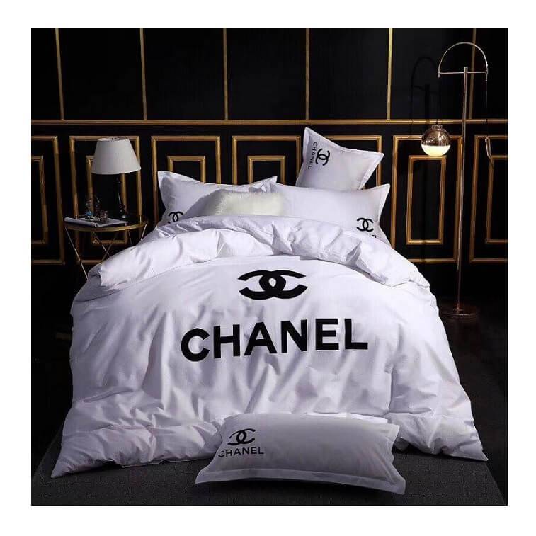 Chanel White Bedsheet 6pcs Set Cotton Material- AjmanShop