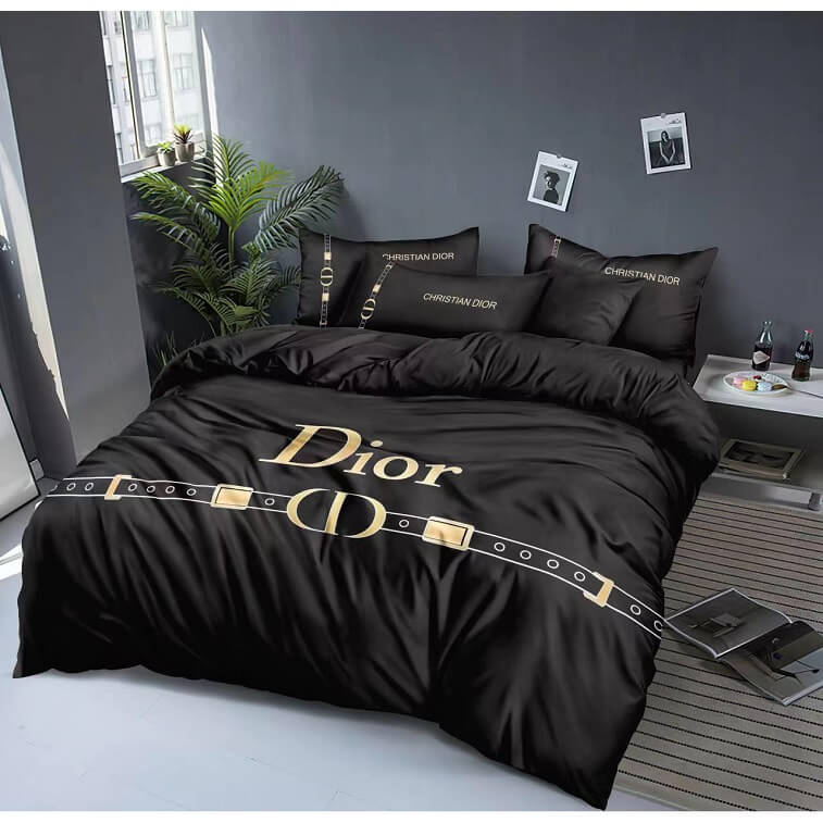 Dior Black Bedsheet 6pcs Set Cotton Material- Ajmanshop