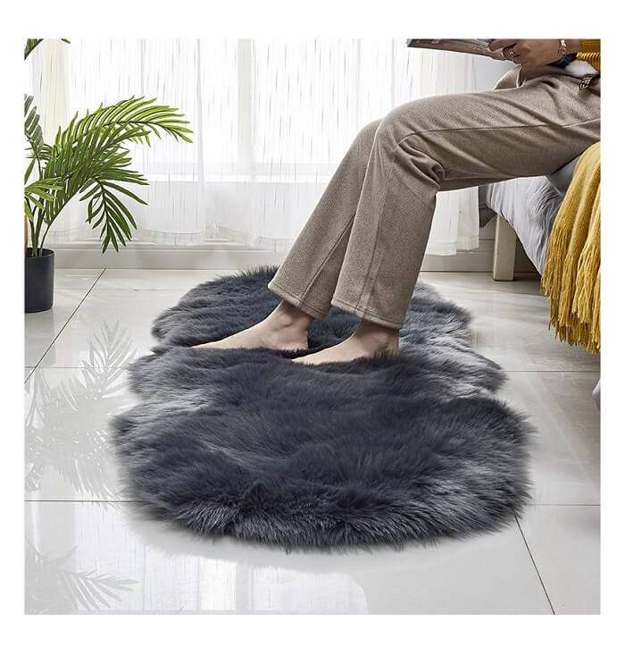 Grey Fur Carpet for Living Room with Anti Slip Bottom in Ajmanshop 
