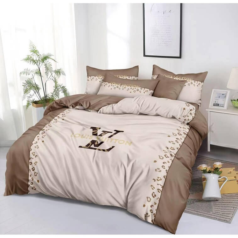 LV Brown Bedsheet 6pcs Set Cotton Material- AjmanShop