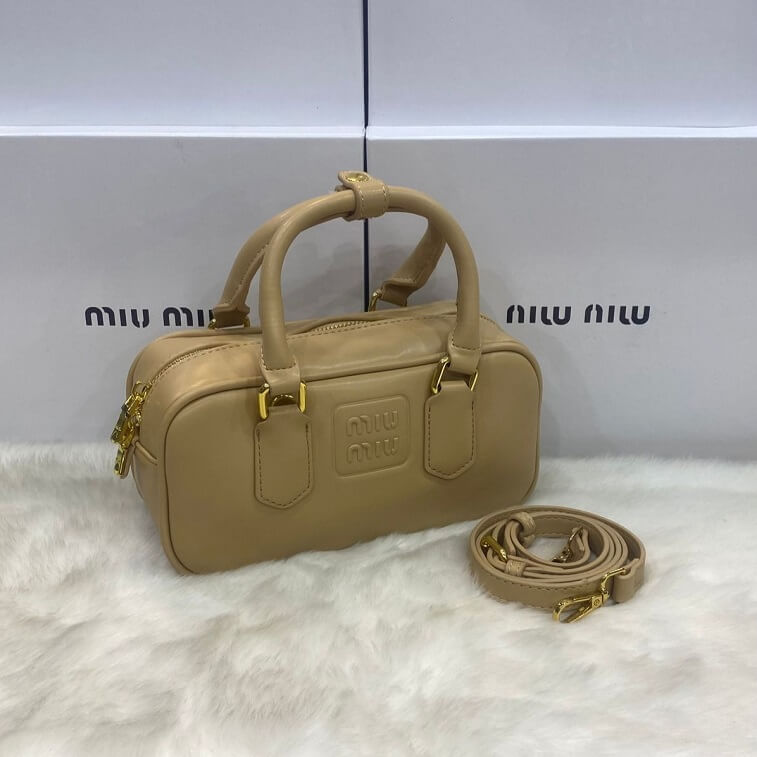 Miu Miu Beige Bag Leather Mini Top Handle Bag- AjmanShop