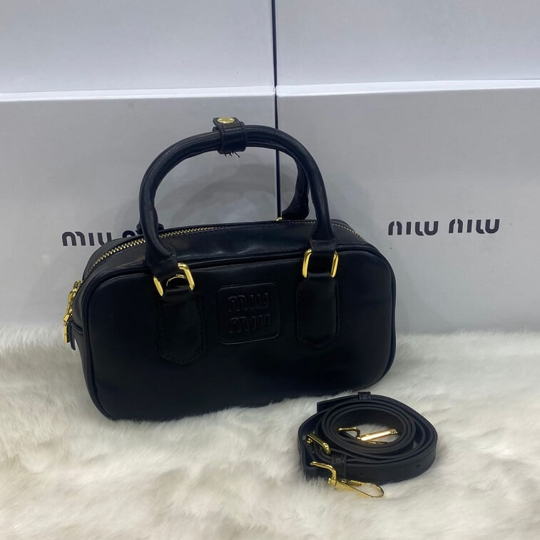 Miu Miu Black Bag Leather Mini Top Handle Bag- AjmanShop