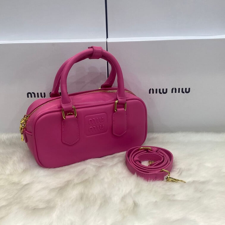Miu Miu Pink Bag Leather Mini Top Handle Bag- AjmanShop