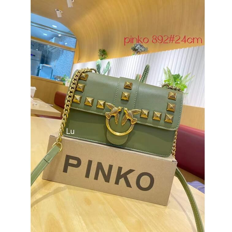 Pinko Olive Bag with Logo Plaque Leather Bag- AjmanShop