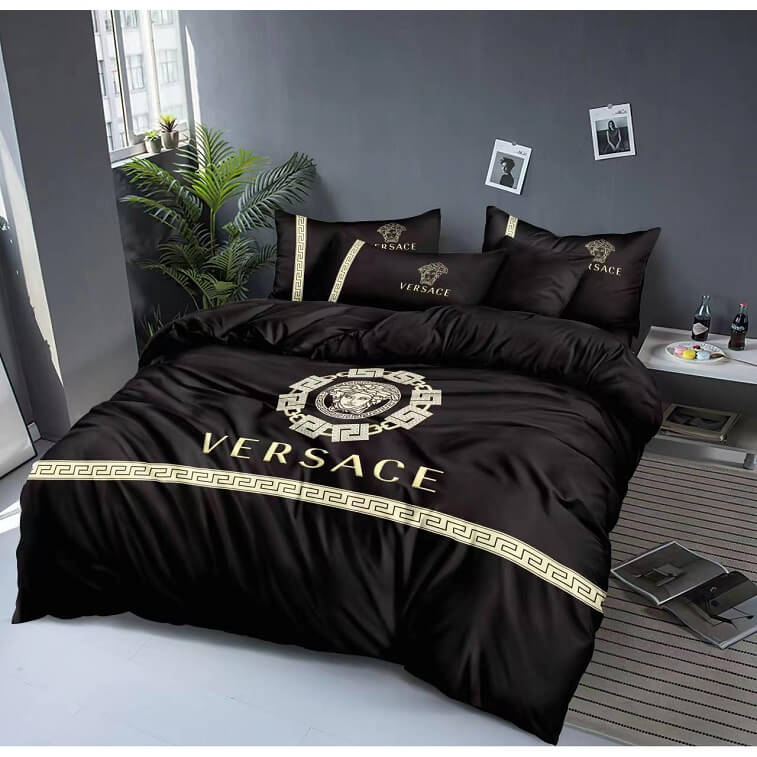 Versace Black Bedsheet 6pcs Set Cotton Material- AjmanShop