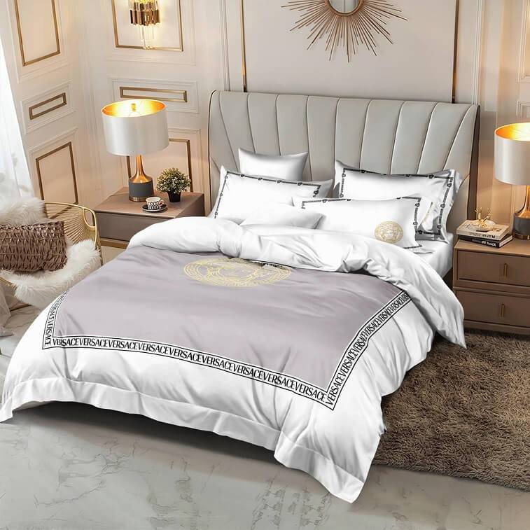 Versace White Bedsheet 6pcs Set Cotton Material- AjmanShop