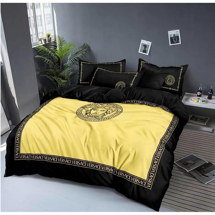 Versace Yellow Bedsheet 6pcs Set Cotton Material- AjmanShop
