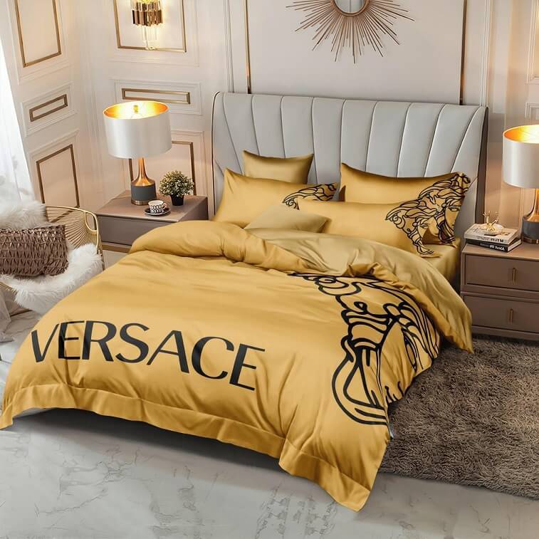 Yellow Bedsheet by Versace 6pcs Set Cotton Material- AjmanShop