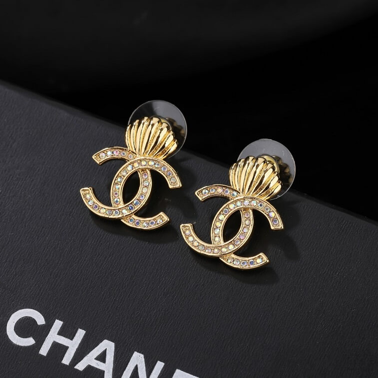 Chanel Logo Stud Earring Golden in AjmanShop