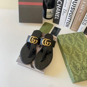 Gucci Black Sandal with Gold Logo in AjmanShop
