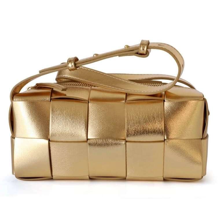 Bottega Leather Flap Bag Gold- Ajmanshop (1)