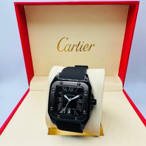 Cartier Leather Men Watch, Black - AjmanShop