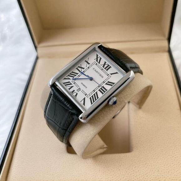 Cartier Leather Strap Watch For Men New Model- AjmanShop