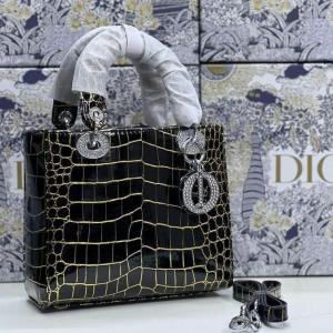 Dior Crocodile Bag Medium Decorated with Stone Logo- AjmanShop