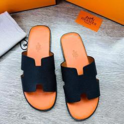 Hermes Mens Leather Sandal Black- AjmanShop