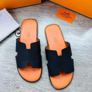 Hermes Mens Leather Sandal Black- AjmanShop