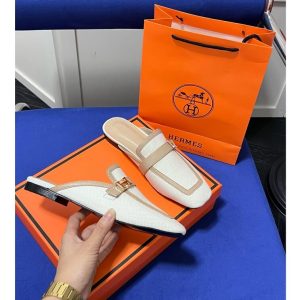 Hermes White Loafer Shoes for Women- AjmanShop