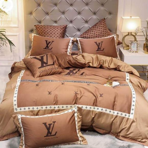 LV Brand Bedsheet Set 6pcs in Cotton Material- AjmanShop