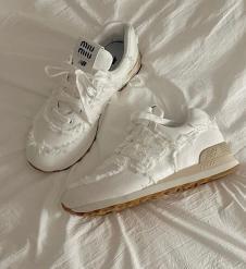 Miu Miu Denim Sneakers By New Balance Shoes, White- Ajmanshop (1)