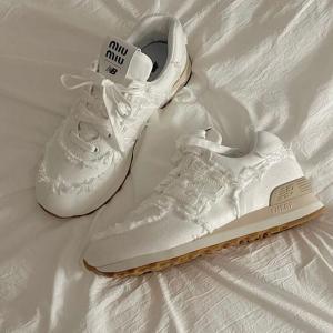 Miu Miu Denim Sneakers By New Balance Shoes, White- Ajmanshop