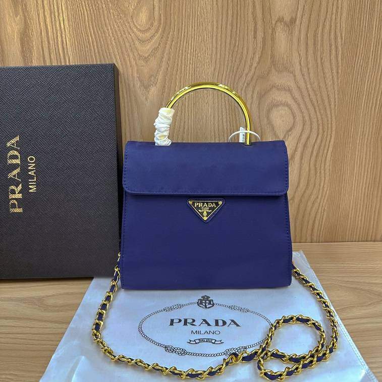 Prada Handbag with Gold Metal Handle Message Bag - AjmanShop