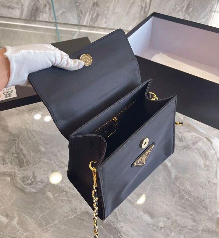 Prada Handbag with Gold Metal Handle Message Bag- AjmanShop