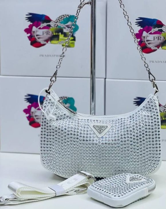 Prada Women Crystal Bag, High Copy Leather with Stone Bag For Ladies in Ajman Shop
