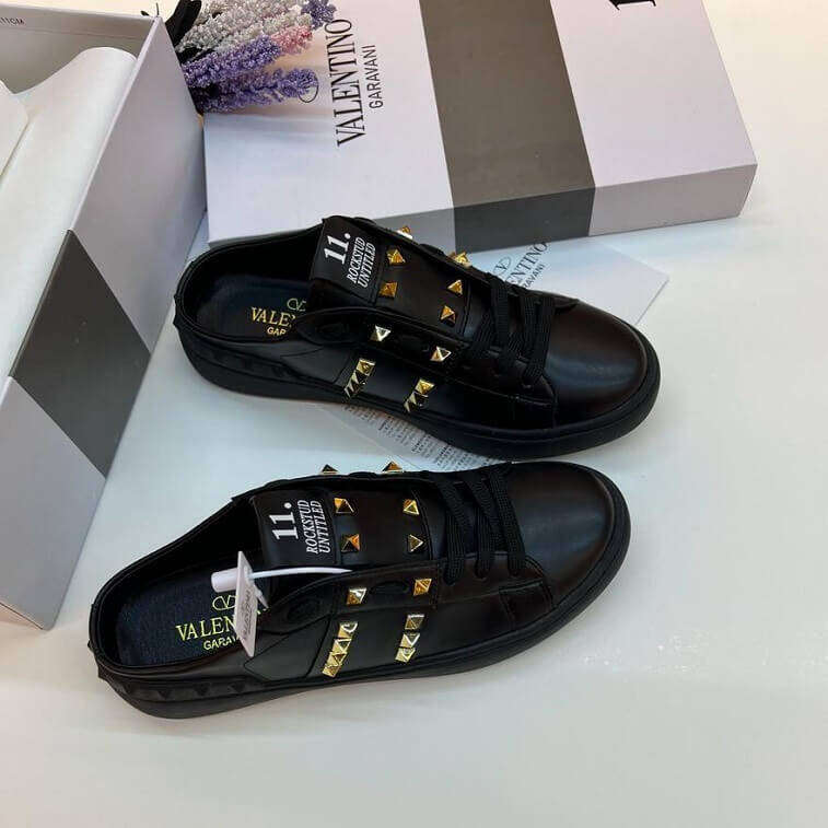 Valentino Half Sneaker Mules in Leather Rockstud Low Top- AjmanShop